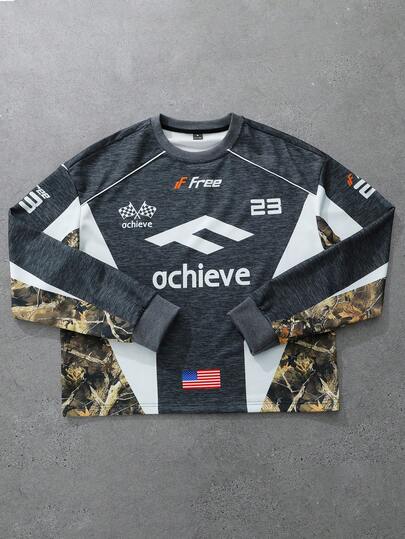 PAVTROS 男士宽松套头卫衣，迷彩赛车图案，撞色设计，短款，适合秋冬季日常休闲穿着，是馈赠佳品。