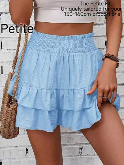 Breezaya Petite Trang phục đi biển mùa hè cho nữ dáng nhỏ nhắn - Váy ngắn xếp ly màu xanh dương.