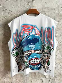 STEELVANCE Áo tank top nam dáng rộng in chữ và hoạt hình, kiểu dáng thường ngày, không tay. - Nhiều màu - Xem 1