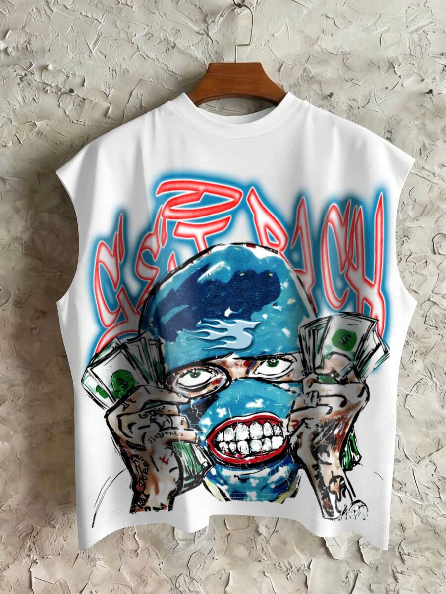 STEELVANCE Áo tank top nam dáng rộng in chữ và hoạt hình, kiểu dáng thường ngày, không tay. - Nhiều màu - Xem 1