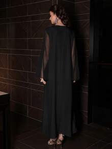 Al Najma Vestido largo de corte holgado con estilo árabe de Oriente Medio, panel delantero en escote en V con bordado de cuentas de colores, túnica tradicional - Negro - Ver 2