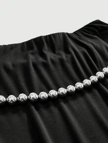 ROMWE Vacation Style Sexy Retro Beaded High Slit Women Skirt - Black - View 3