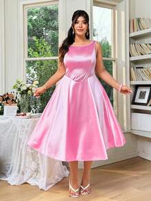 FleurLily Đầm midi dáng chữ A màu hồng satin thanh lịch, tối giản dành cho nữ cỡ lớn, phù hợp cho các buổi hẹn hò, tụ họp, tiệc tùng, hoặc làm phù dâu. - Hồng - Xem 7