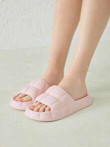 Cuccoo Woman Shoes Textured Single Strap Preppy Pink Lightweight EVA Slippers For Summer Vacation Shoes Summer Spring Shoes Spring Break Easter For Casual Beach Style - Pink - View 2