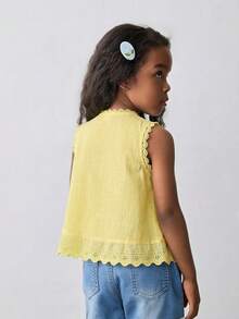 Maija Kids Maija Kids Young Girl Round Neck Lace Patchwork Casual Versatile Daily Wear Top - Mustard Yellow - View 2