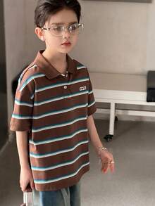 DAZY Áo polo tay ngắn kẻ sọc cho bé trai - màu nâu - Xem 1