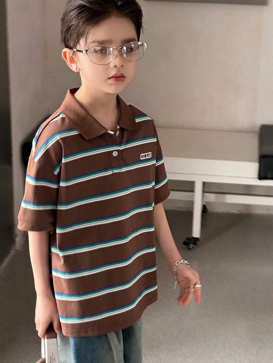 DAZY Áo polo tay ngắn kẻ sọc cho bé trai - màu nâu - Xem 1