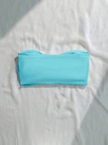 Swim Basics Solid Color Twist Front Bandeau Swimwear Top - Baby Blue - View 2