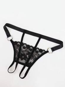 Men's Solid Color Cutout Sexy Thong Underwear - Black - View 4