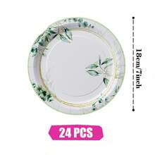 Platos, servilletas y vasos desechables con borde de hojas verdes, set de suministros para fiestas, sirve a 24 personas, vajilla de papel desechable para fiestas, adecuada para cumpleaños, bodas, fiestas temáticas y picnics familiares. - Ver 7