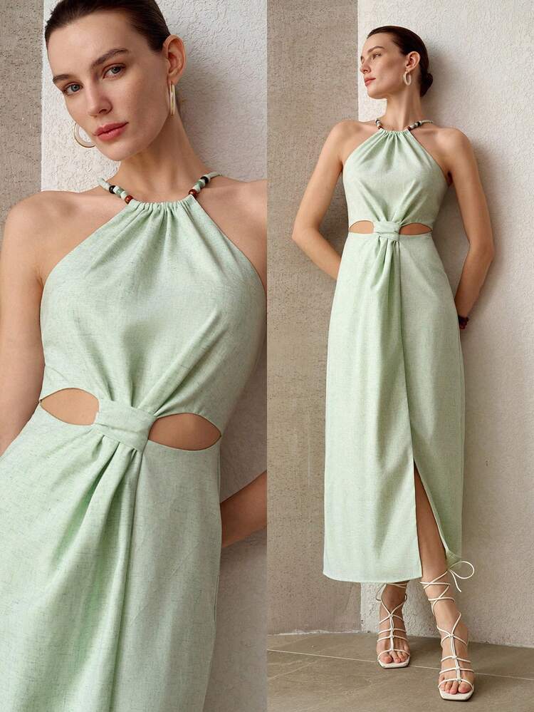 WOMEN'S LUXURY HALTER KNOT DESIGN DRESS