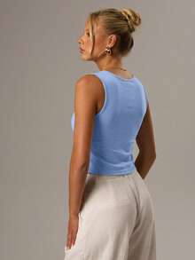 SHEIN Forever 21 Women's Solid Color Cutout Design Open Hem Sexy Camisole - Blue - View 5