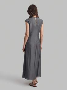 Ontre Đầm dài màu xám trơn thanh lịch mới 2026SS, đầm nữ duyên dáng, áo khoác ngoài, trang phục công sở, đi nghỉ mát, đi biển, dự tiệc sinh nhật, đồng phục giáo viên, trang phục công sở. - Màu xám đen - Xem 2