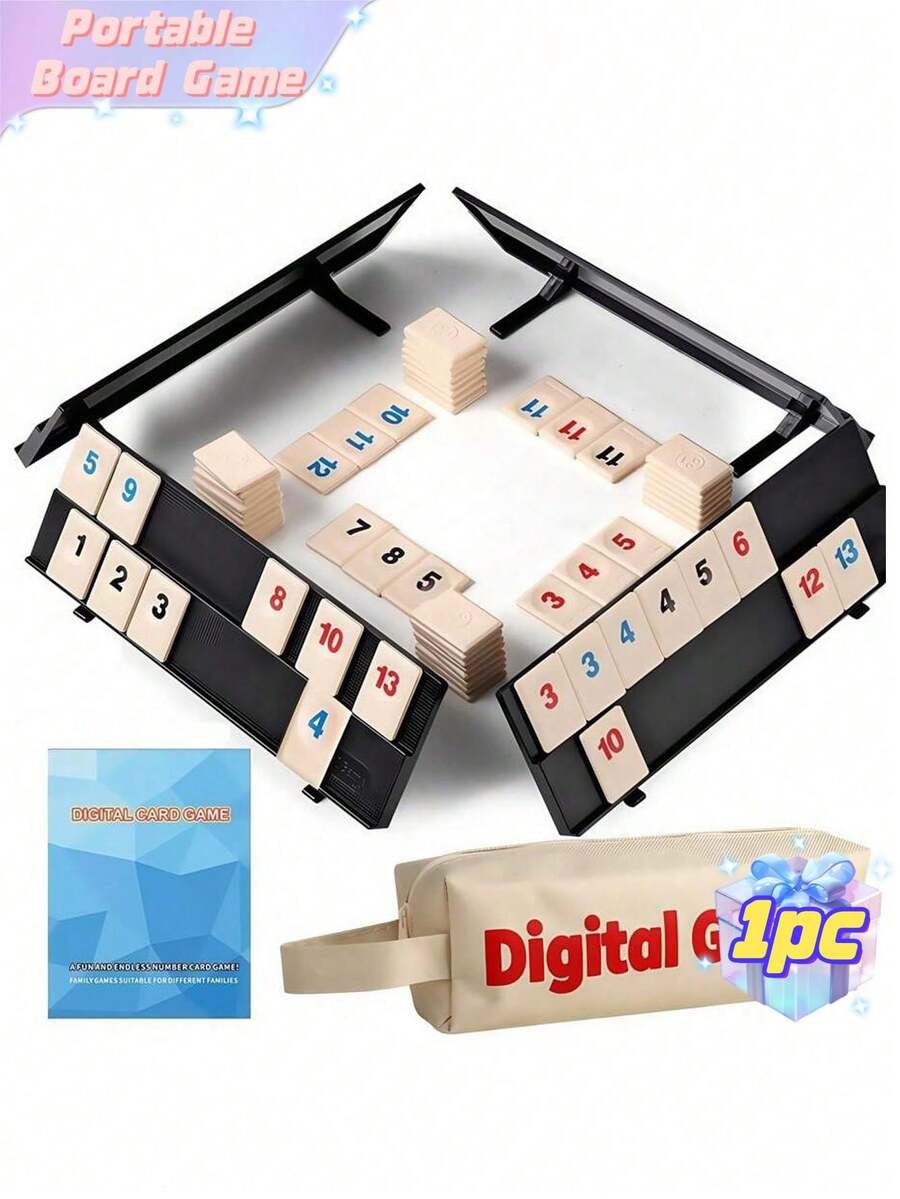 Bộ trò chơi Rummy dành cho 2-4 người chơi, bao gồm 4 giá đựng quân bài, 106 quân bài và hộp đựng di động, trò chơi cờ bàn gia đình kinh điển. - Màu be - Xem 1
