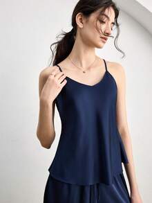 Ocili Bộ đồ ngủ nữ bằng vải satin mềm mại, mịn màng và thoải mái. - Màu xanh hải quân - Xem 6