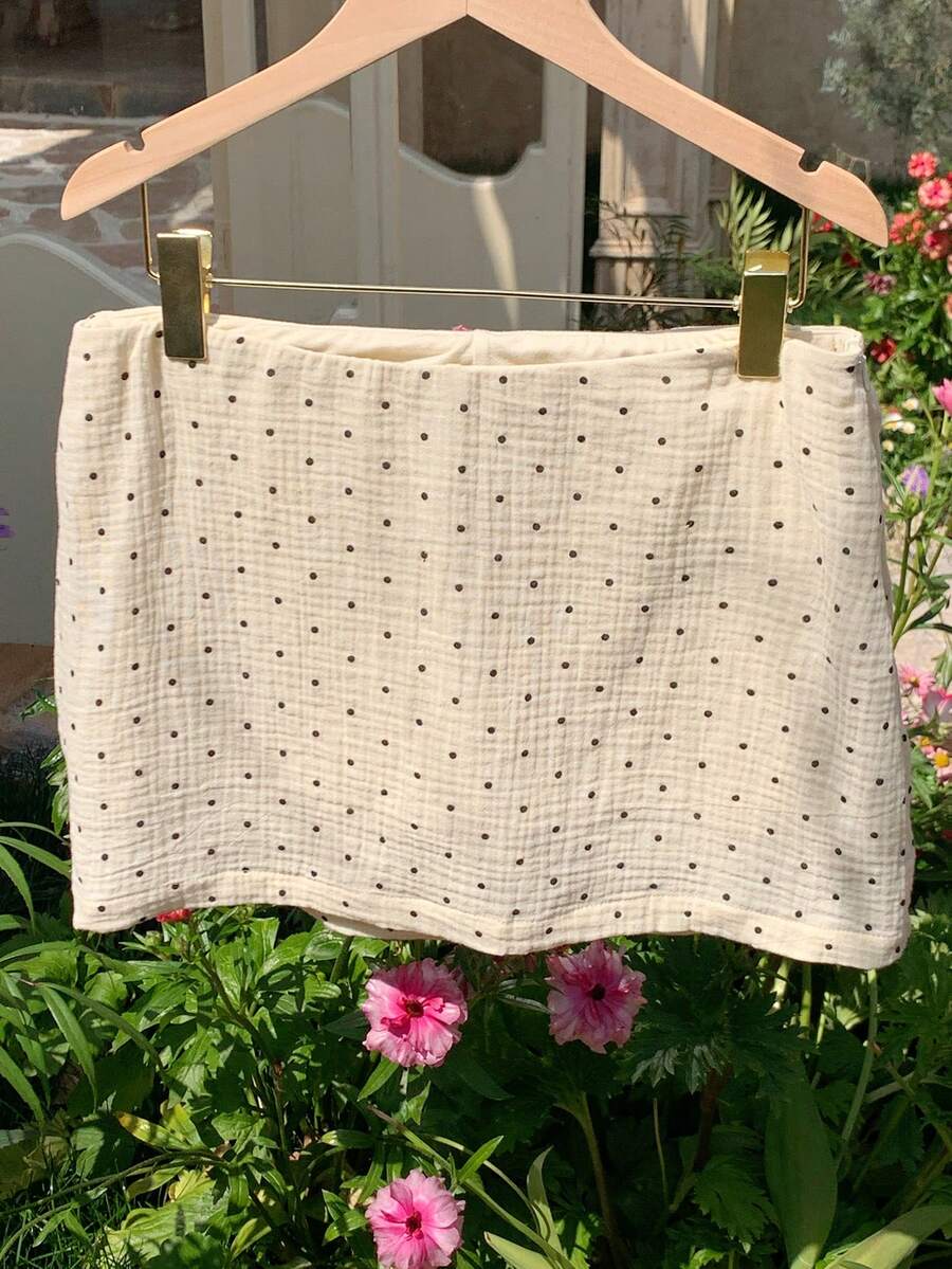 Comfortcana Chân váy chấm bi bằng vải cotton dệt họa tiết dành cho nữ, thích hợp cho kỳ nghỉ biển, trang phục gợi cảm, mặc thường ngày, lễ hội âm nhạc, hẹn hò, thoải mái, phong cách Y2K. - Đen và trắng - Xem 1