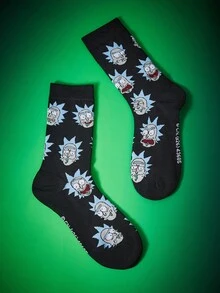 Rick and Morty X SHEIN 柔软透气吸湿休闲中筒袜，时尚可爱卡通趣味船袜，加固袜头和袜跟，经久耐穿，男女通用，四季皆宜，夏季冬季百搭图案袜 - 彩色 - 查看 2