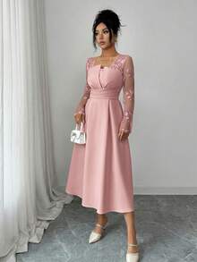 Modelyn Gaun A-Line Elegan dengan Bordir di Pinggang untuk Wanita - Dusty Pink - View 6