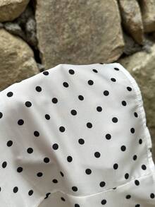 Aloruh 女士性感黑色蕾丝边领黑白波点图案紧身吊带背心 - 黑與白 - 查看 10