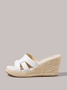 Styleloop Women Shoes Fashion Round Toe Wedge Heel Beige Thin Casual Hemp Rope Wedge Heel Women's Sandals Slippers Daily Commuter Simple Vacation Travel Pastoral Bohemian Music Festival Wear Women's Shoes Sandals - White - View 2
