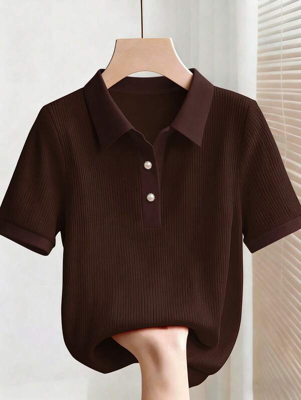 Franclia Áo thun nữ màu trơn, kiểu dáng thanh lịch, thường ngày