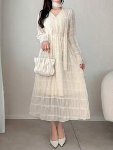FRIFUL Vestido de mujer con textura que ciñe la cintura, vestidos de verano - Negro - Ver 7
