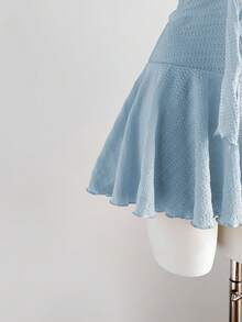 Sweetra Đầm ngắn nữ màu vàng dệt kim jacquard họa tiết sao biển kim loại, viền bèo nhún, thắt eo, phong cách bohemian thanh lịch, thích hợp dự tiệc, hẹn hò, thường ngày, đa năng, mùa xuân/hè. - Màu xanh lam - Xem 7