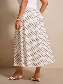 Elaquor Plus Size Casual Ditsy Floral Button Front Skirt - Multicolor - View 2