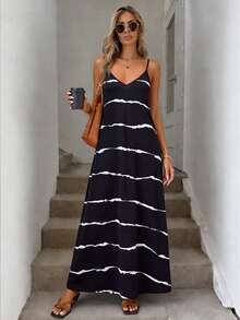 EMERY ROSE Mature Petite Women's Striped Casual Loose Strap Dress,Summer Dresses For Women - Multicolor - View 4