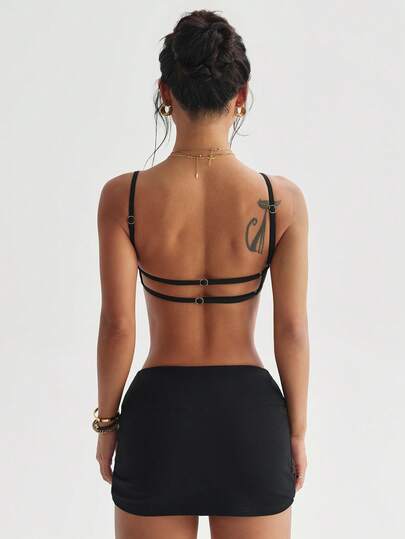 Dewbera 女士纯色露背细肩带时尚夏季运动文胸内衣