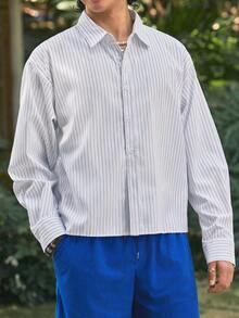 Whitmere Men's Shirt, Urban Casual Striped, Relaxed Fit, Spring Summer - White - View 5