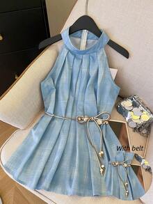 Franclia 女士渐变蓝色露背吊带衫，夏季款 - 淺藍色 - 查看 1