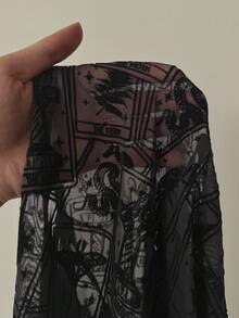 Whyspr 深色不对称图案透视高开衩连衣裙 - 黑色 - 查看 9