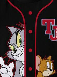 TOM & JERRY X SHEIN 男童休闲字母卡通图案圆领短袖T恤，夏季款 - 白色 - 查看 4