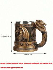 1 件复古中世纪翼手龙水杯，600 毫升/20.29 盎司不锈钢大容量马克杯，创意树脂浮雕装饰绅士饮水套装，夏季饮料杯，咖啡杯，装饰杯。男士礼物，父亲节礼物。 - 彩色 - 查看 7