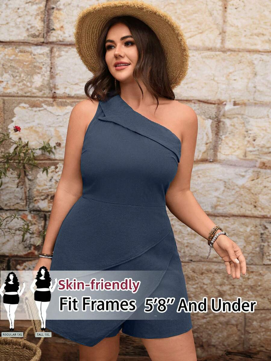 EMERY ROSE Combinaison décontracté sans manches de couleur unie pour femmes grandes tailles, convient pour le printemps et l'été - Nude - Voir 1