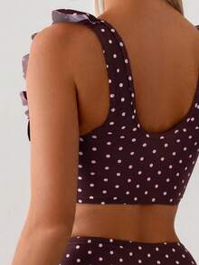 Swim Basics Bộ đồ đi biển mùa hè dành cho nữ, kiểu dáng thanh lịch tối giản, màu đen trắng chấm bi, gồm áo hai dây xếp ly phía trước và quần tam giác cạp cao xếp ly. - Nhiều màu - Xem 5