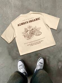 Manfinity Hypemode 男士休闲石榴印花短袖T恤 - 杏色 - 查看 2