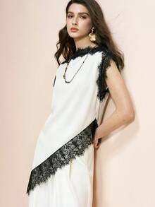 Arave Women's Contrast Lace Asymmetric Hem Fashionable Blouse - Multicolor - View 3