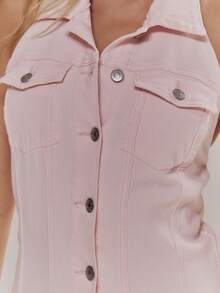 MUSERA Đầm denim mini không tay, ôm dáng, cài cúc, màu pastel, thích hợp cho mùa xuân hè, dễ thương, nữ tính, đi nghỉ mát, đi biển, mặc hàng ngày. - Hồng - Xem 6