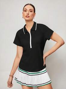 Activina Camisa polo deportiva de mujer con cuello de contraste y manga corta - Negro - Ver 6