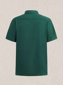 Mercer Haus Kemeja Lengan Pendek Kasual Warna Polos untuk Pria, Cocok untuk Liburan Musim Panas di Pantai Hawaii. - Dark Green - View 2