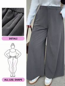 Dazy Plus Pantalones de pierna ancha de unicolor, elegantes y versátiles para uso casual y de negocios, para todas las estaciones, talla grande - Gris - Ver 1