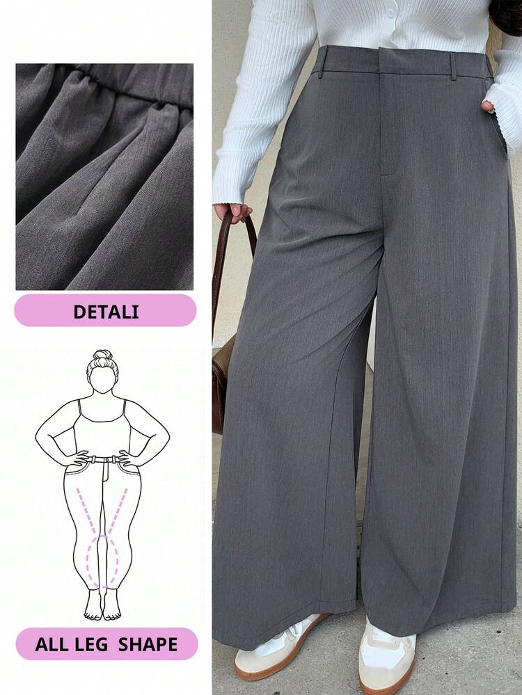 Dazy Plus Plus Size Wide-Leg Solid-Color Elegant Versatile Business Casual Trousers, All Season Fall