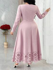 Feyla Đầm dự tiệc cỡ lớn thanh lịch màu trơn khoét eo - Bụi hồng - Xem 2
