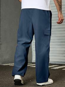 Manfinity Homme Plus Size Solid Color Slant Pocket Casual Everyday Cargo Pants - Navy Blue - View 2