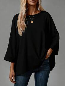 EMERY ROSE 2pcs Kaos Kasual Ukuran Besar Cocok untuk Musim Panas, Kaos Motif Leopard, Kaos Hitam Motif Polkadot, Liburan Santai Musim Gugur - Hitam dan Putih - View 5
