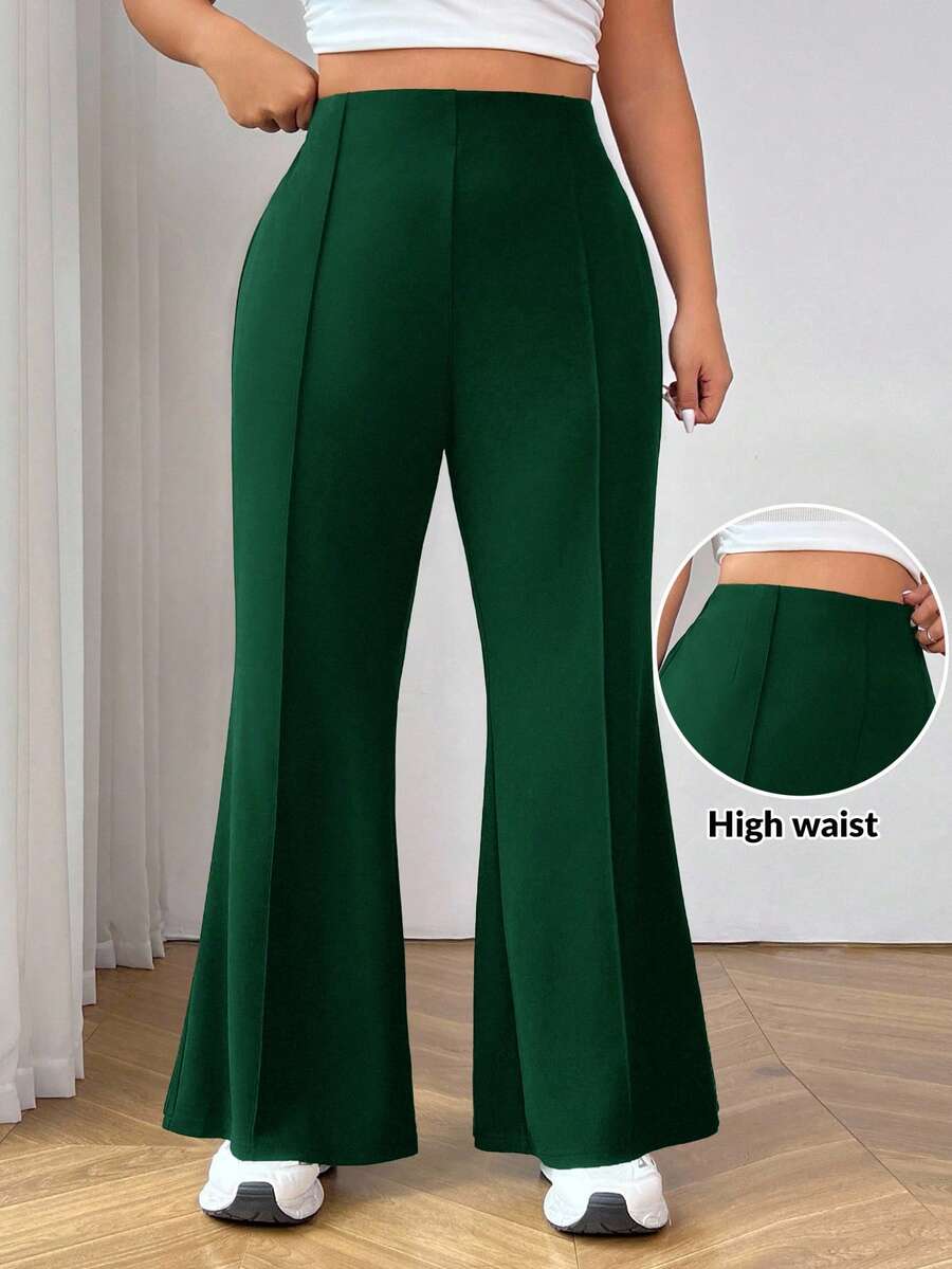 SHEIN EZwear Plus Size Women Plain Simple Daily Flared Suit Pants Graduation,Back To School,Teacher Outfits - Dark Green - View 1