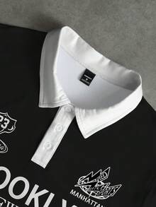 Manfinity Roghcode Men's Retro Fashion Street Letter Contrast Color Print Short Sleeve Polo Shirt, Summer - Multicolor - View 4