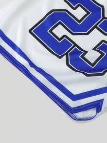 ROMWE MEN Prep Men's Letter & Stripe Print Drawstring Waist Casual Shorts, Summer - White - View 5